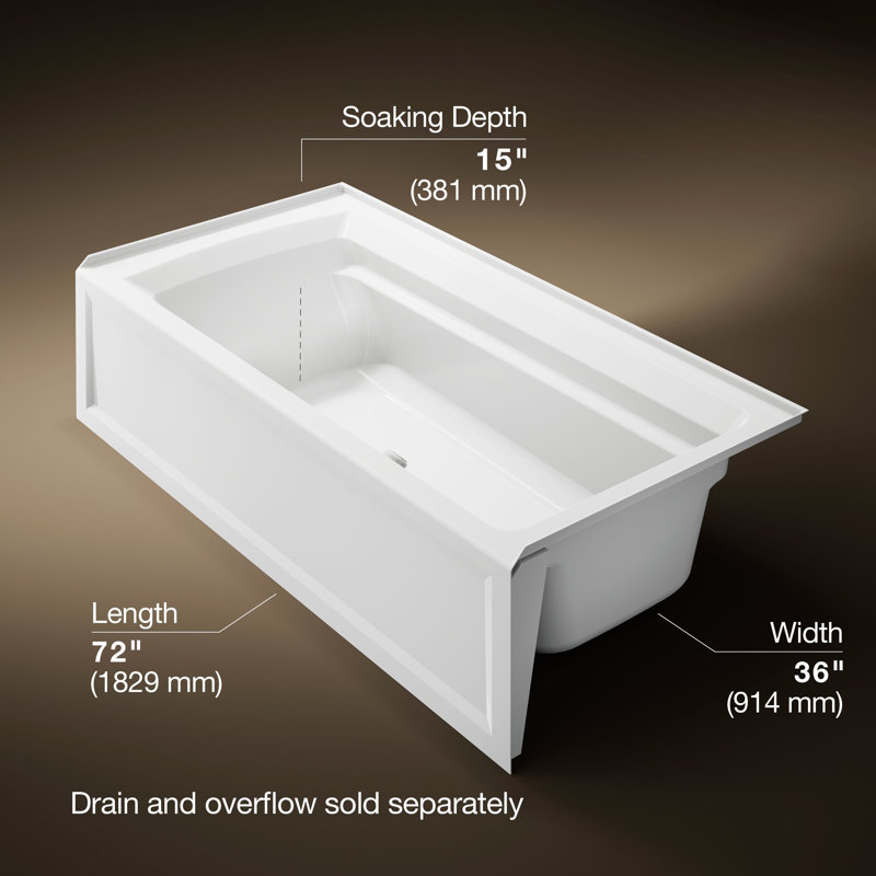 Archer 72" x 36" Soaking Bathtub, White, Right