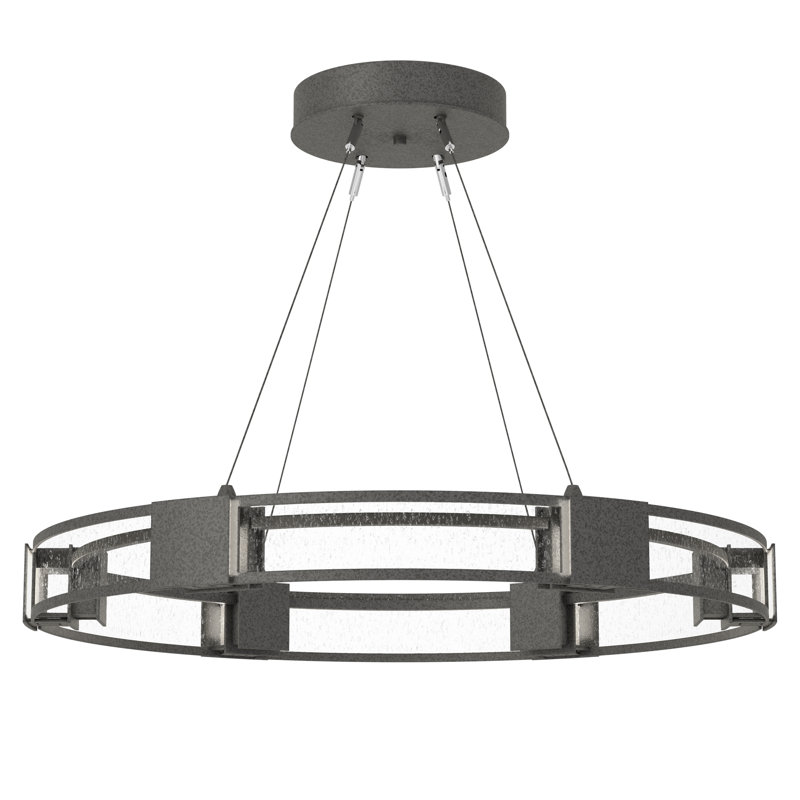 Aura Glass Ring Chandelier, Natural Iron, Seeded Clear Glass