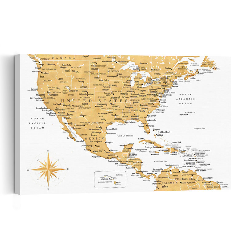 Carte vintage de l'Amérique du Nord - Affiche murale contemporaine, H 12 po x l 18 po