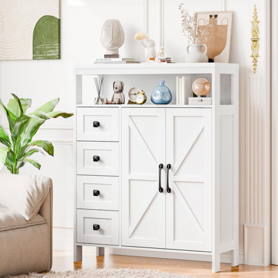 Farmhouse Storage Cabinet With 2 Doors And 4 Drawers