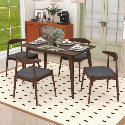 Ensemble de salle à manger Mid-Century 5 pièces avec table en bois et 4 chaises rembourrées ergonomiques