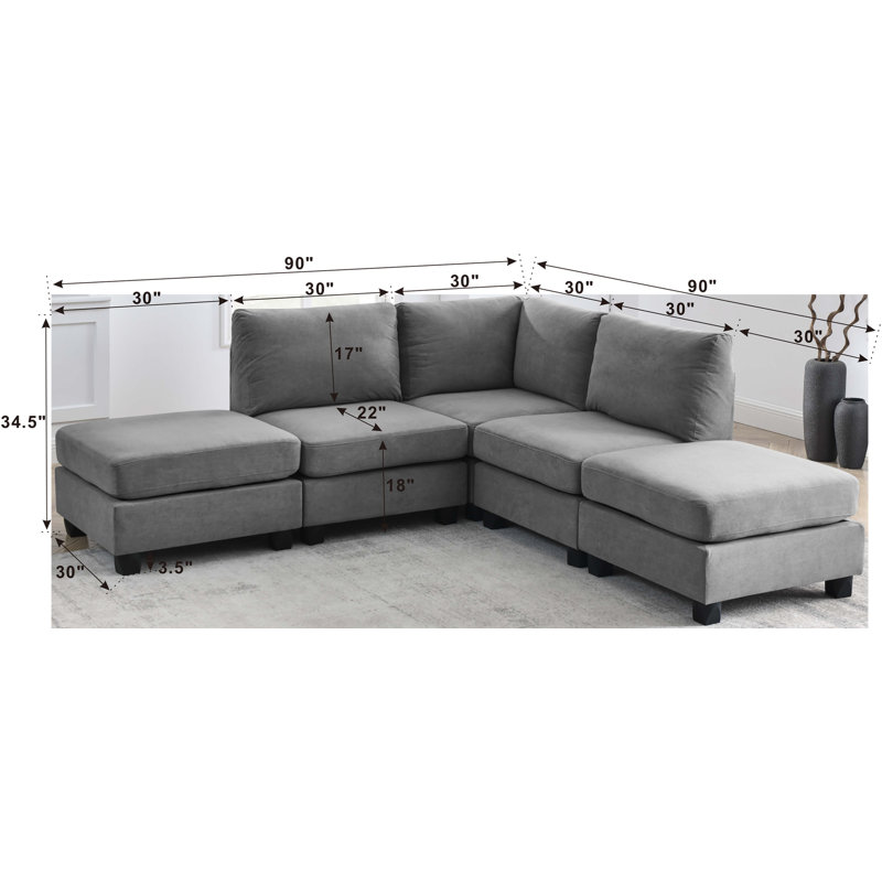 Canapé modulaire de coin symétrique de 90 po avec repose-pieds Hayg