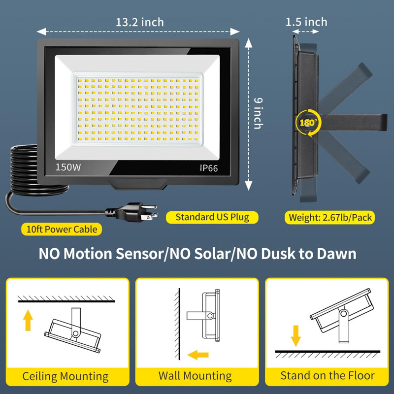 Projecteur de sécurité d'extérieur 150 watts à DEL Dusk To Dawn
