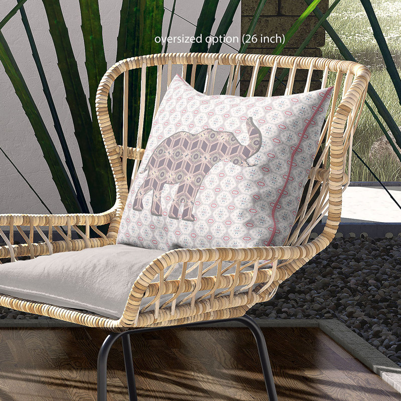 Geometric Outdoor Reversible Throw Pillow, White/Pink/Brown, 18" x 18"