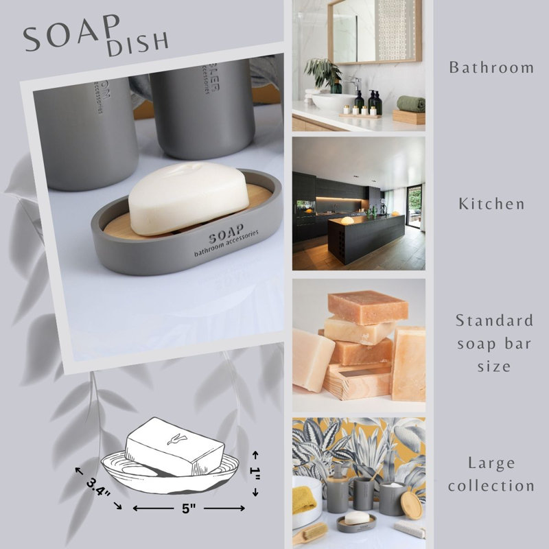 Willis Pure Matte Soap Dish with Bamboo Base, Gray