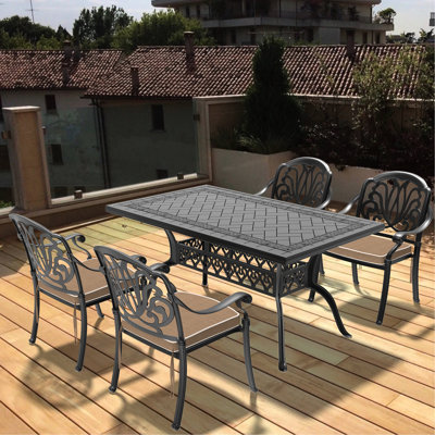 Patio Furniture With 5 Cast Aluminum And Cushions - Elegant Decoration Modern Outdoor Design