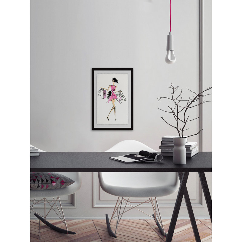 « mode rose », reproduction de peinture acrylique encadrée, H 18 po x l 12 po x P 1,5 po