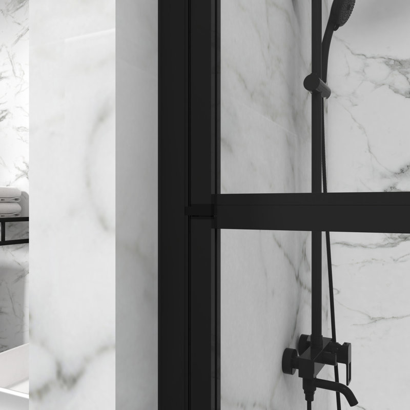 Black 180 Pivot Shower Door, 55" Height X 31.5" Width, Tempered Glass, Safe Locking System Wide, Shatterproof Glass