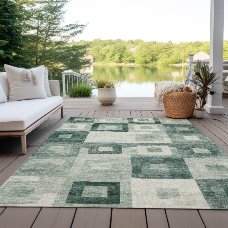 Cora Green Washable Indoor-Outdoor Rug - , 3' x 5'