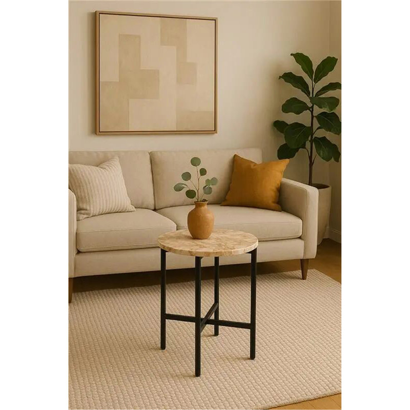 Table d'appoint en marbre pour le salon avec structure en métal - hauteur de 21 pouces, Brown/Black