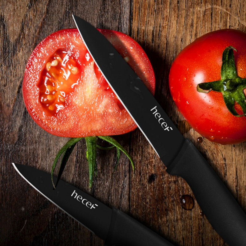Hecef 6-Piece Kitchen Knife Set with Sheaths, High Carbon Stainless Steel Knife Blade with Black Oxide Finish
