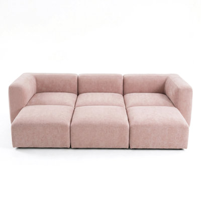Canapé d'angle modulaire en boucle avec trois poufs, siège profond et design convertible