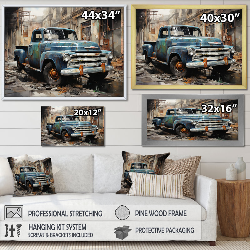 Élégance industrielle camionnette - transport mural, H 12 po x l 20 po x P 1 po, Toile tendue