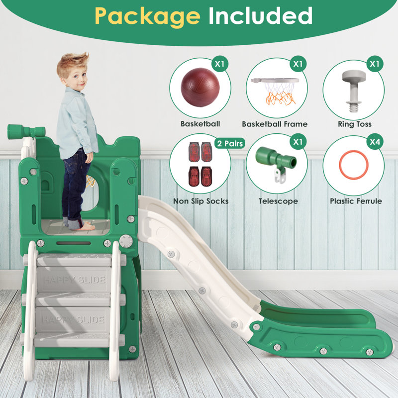 7 in 1 Kids Slide, Toddler slide with Climber Outdoor Indoor Slide Playset, Green/Yellow