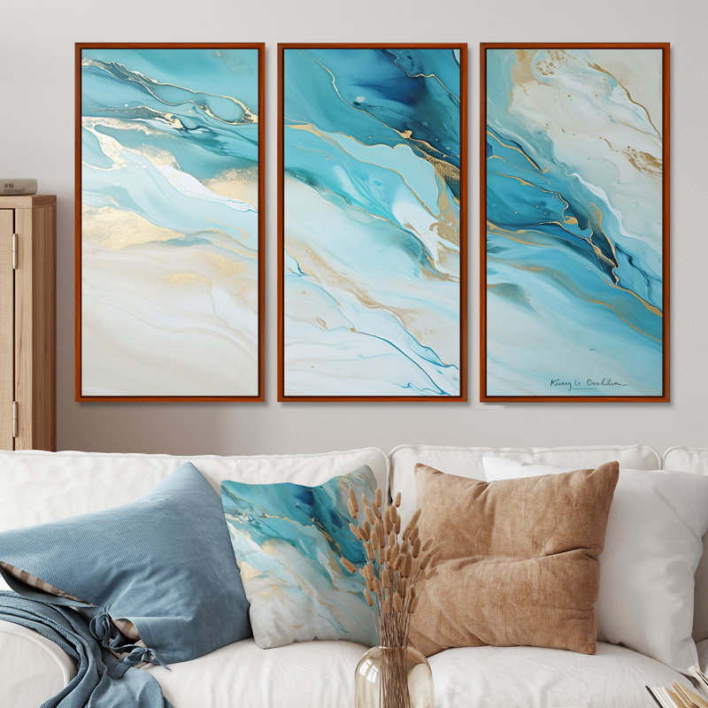 Orrie - ensemble d'art mural sur toile Glacier, H 40 po x l 60 po x P 1 po, Cadre flottant brun