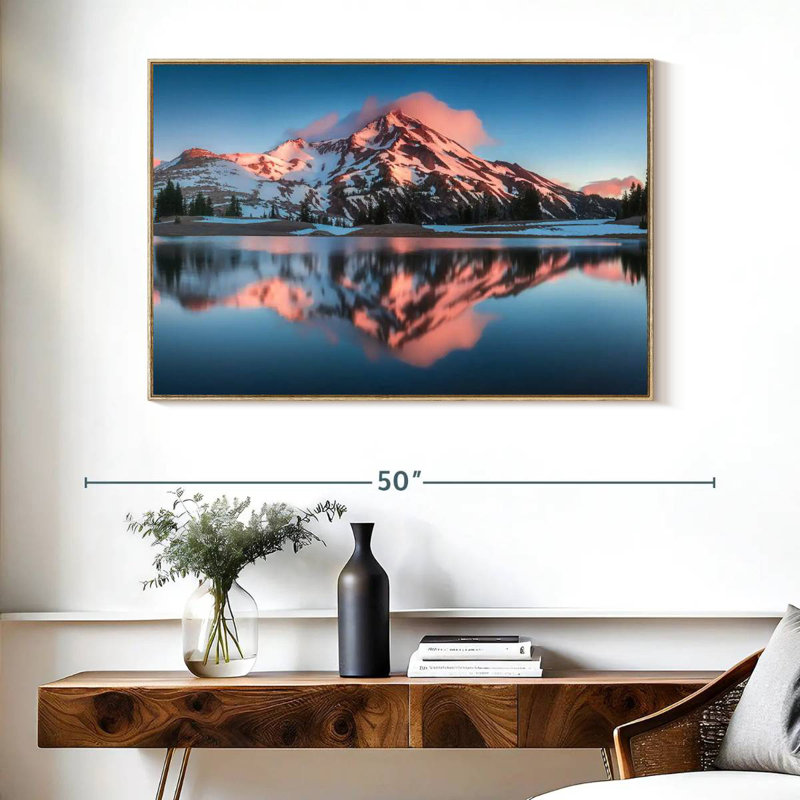 South Sister Mountains, Floating Frame Natural Wood, 40" X 27"