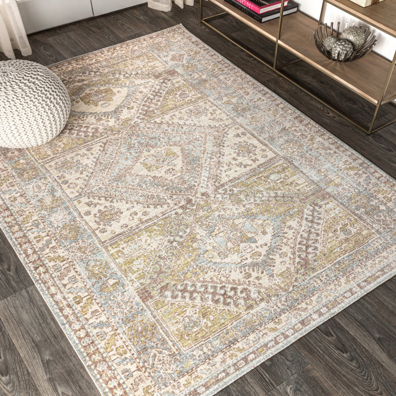 Tapis bleu clair / ivoire Peregrine, Rectangulaire 3 pi x 5 pi