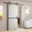 Dalle de porte intégrée en mélamine 28 po x 84 po + ensemble de rails coulissants 6,6 pi + guide de plancher réglable + poignée, panneau de porte intérieur moderne, protégé par une couche de mélamine de 2 mm d'épaisseur, résistant à l'humidité-122618898-122618900