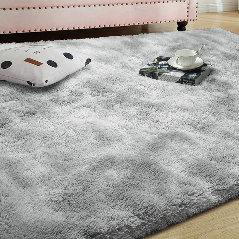 Tapis rayé à poils longs gris, Rectangle 7 pi 6 po x 10 pi