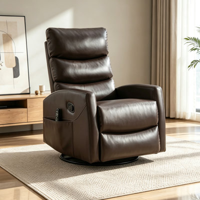 Fauteuil inclinable manuel chauffant chauffant avec fauteuil à bascule et pivotant en tissu, brun