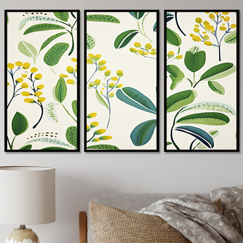 Gratton - Ensemble d'art mural feuilles, H 28 po x l 36 po x P 1 po, Cadre flottant noir