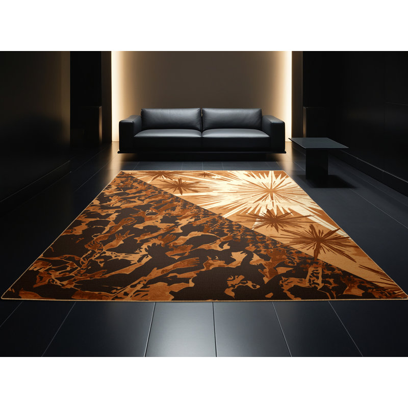 Soft Plush Glenmore Main Stage Crowd Modern & Contemporary Starburst Area Rug in Brown – LightBrown Binding, 2x3