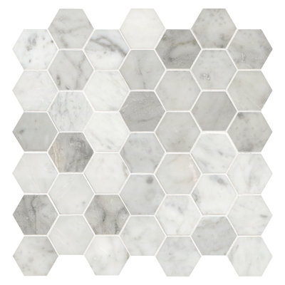 Carrara White Hexagon 12 in. x 12 in. Honed Marble Mosaic Floor and Wall Tile