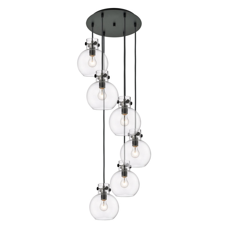 Luminaire suspendu sphère 6 lumières Amrith, Transparent, Noir mat