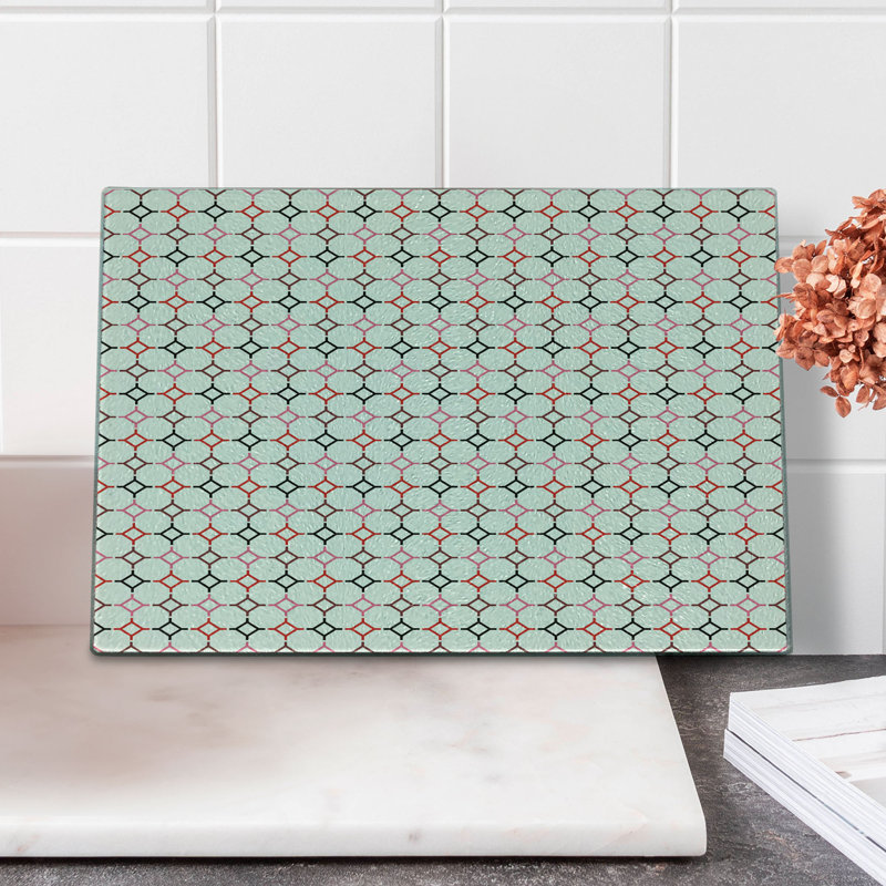 Ambesonne Modern Tempered Glass Cutting Board Hexagonal Shaped Lines Multicolor