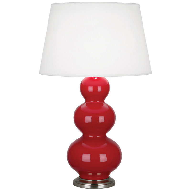 Triple Gourd Ceramic Table Lamp, Ruby Red/Antique Silver, Antique Silver