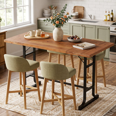 Table de bar haute en bois massif de 160 cm (62,99 po) avec cadre en métal robuste