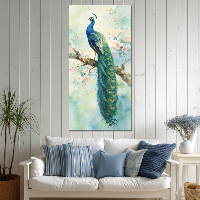 Art mural sur toile grand paon vertical, 24 po x 47 po, Vertical Peacock Wall Art - 29