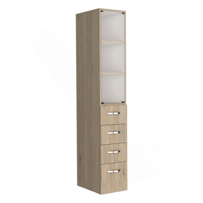 Armoire à linge Vanguard, trois tablettes, quatre tiroirs - pin clair / blanc