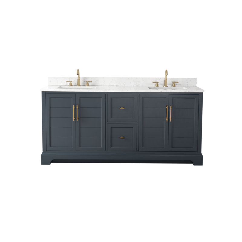  72" Freestanding Double Sink Bathroom Vanity with Top, Vintage Blue