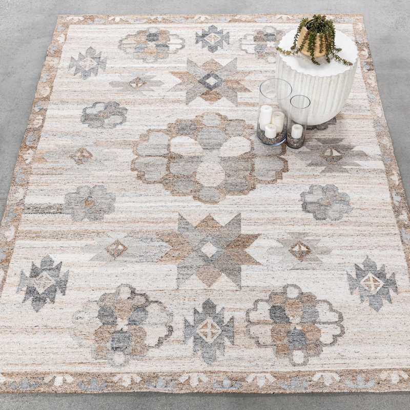 Ardeth Hand Woven Recycled P.E.T Geometric Area Rug in Gray/Brown/Ivory, Rectangle 8' x 10'