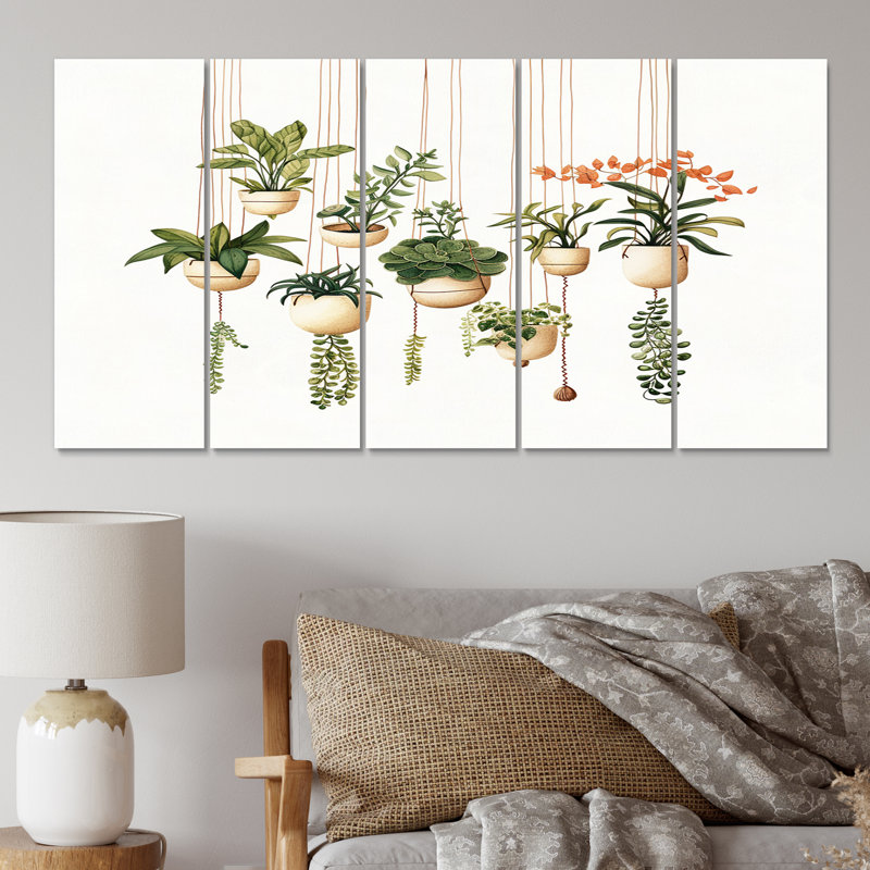 Plantes botaniques décoratives suspendues VII - plante décorative murale - 5 panneaux égaux