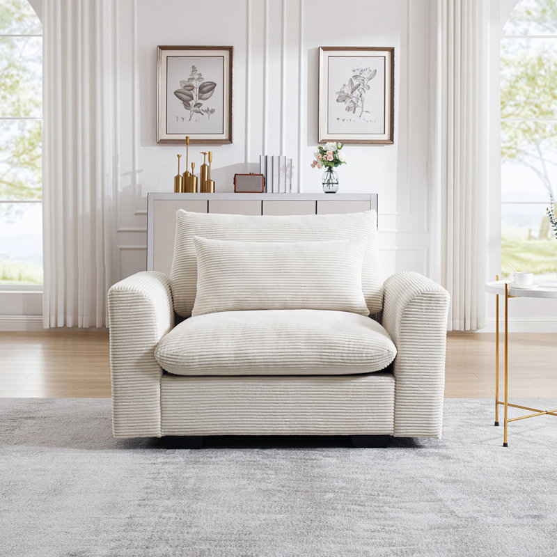 Fauteuil d'appoint à siège profond en velours côtelé Corduroy, Beige