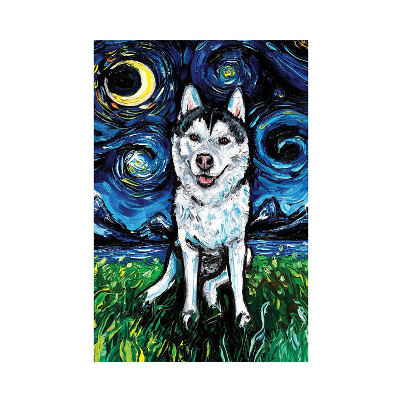 Reproduction d’art, "Husky Night II" par AJA, H 12 po x l 8 po x P 0,75 po, Toile tendue, Pas de tapis