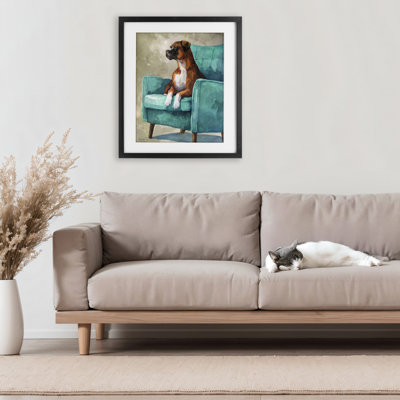 Majesty Boxer on Armchair Framed Print Under Glass, design by George Dyachenko