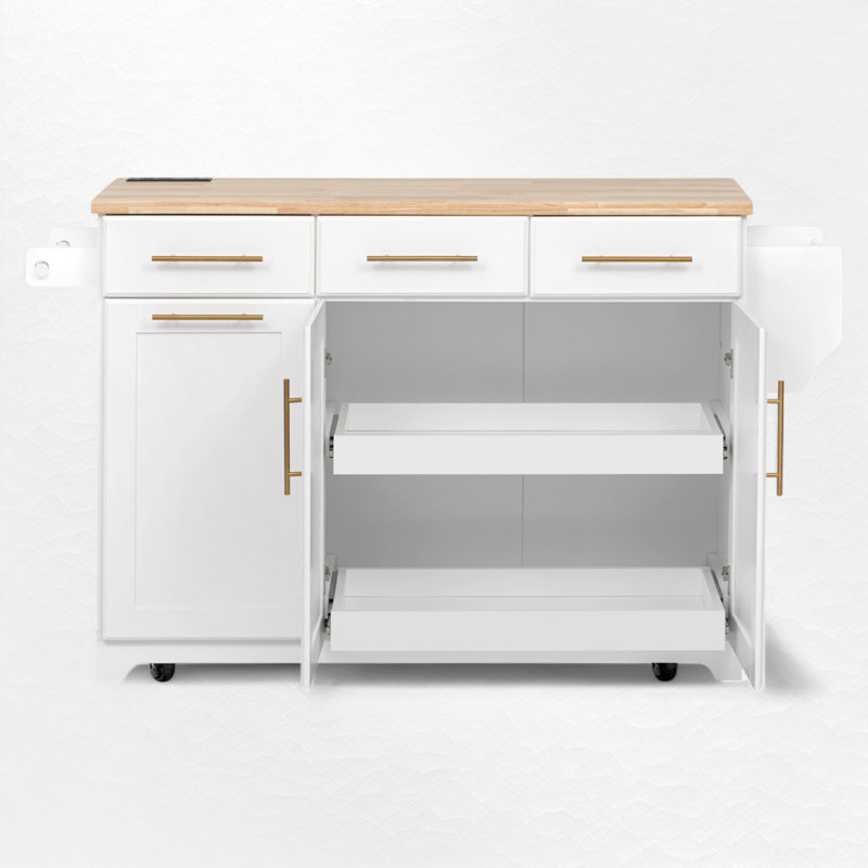 59.3" Wide Kitchen Island With Extendable Tabletop, White