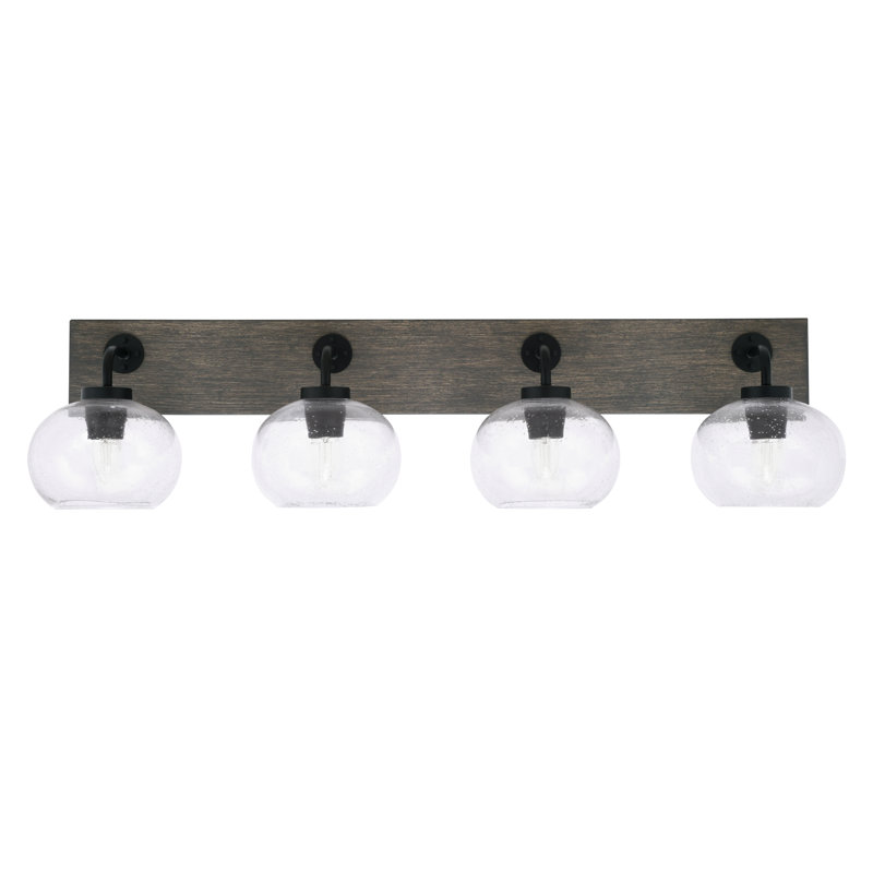 Oxbridge 4 Light Bath Bar Shown With 7" Glass, Transparent, Noir mat / gris vieilli