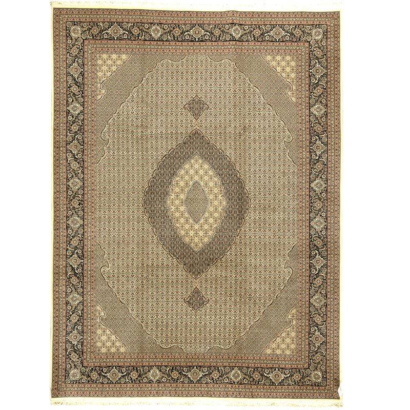 Tapis ivoire et vert noué à la main de haute qualité