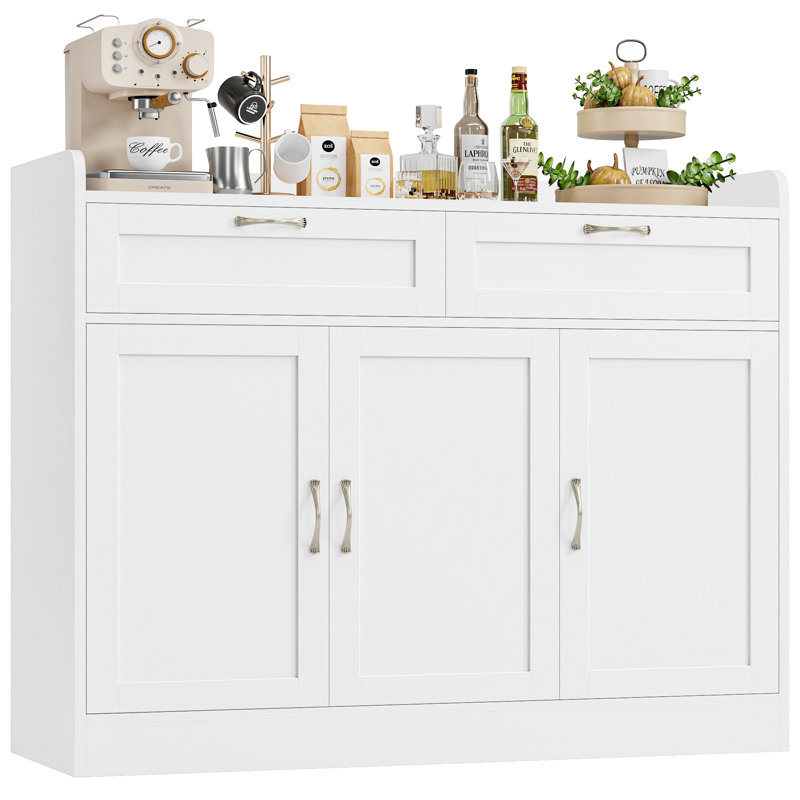 Breege 47.2"W Modern Sideboard Buffet Cabinet with Adjustable Shelf, Wood Storage Cabinet For Kitchen, Dining Room, Living Room, White