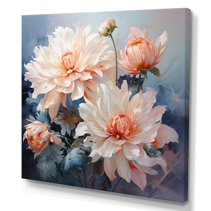 Impression romantique «I Peach Chrysanthemums Peach», Toile tendue, H 30 po x l 30 po x P 1 po