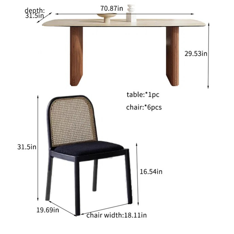Vintage solid wood rock plate dining table sets., 29.53”H x 78.74”L x 35.43”W