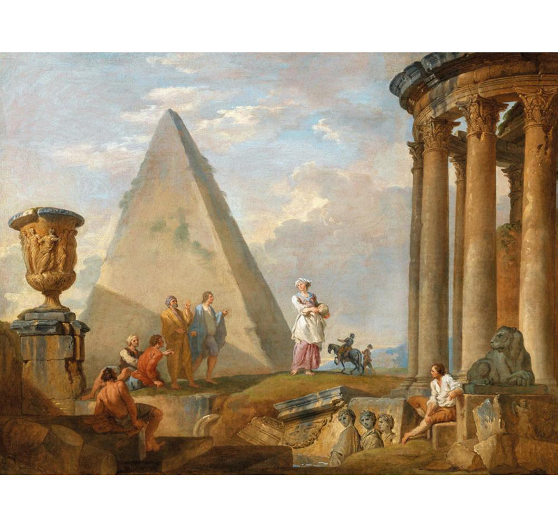 «Ruins with a Woman Preaching» par Giovanni Paolo Panini - Art mural sur toile tendue avec châssis
