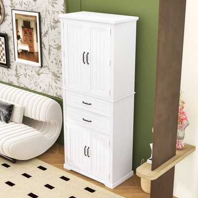 Freestanding Wooden Storage Cabinet with Adjustable Shelf, 2 Drawers and Anti-Tipping Design