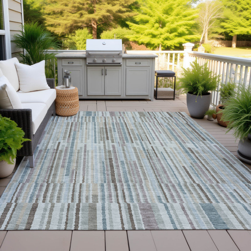 Tapis bleu sarcelle lavable à la machine intérieur / extérieur Xhevrie, Rectangulaire 8 pi x 10 pi