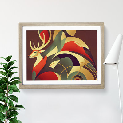 Stag Deer Deco Abstract - Framed Print
