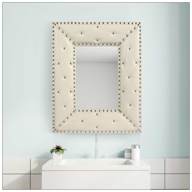 Stylish Rivet Decorated PU Covered MDF Framed Mirror For Modern Wall Decor, Suitable For Various Rooms And Easy To Install.
